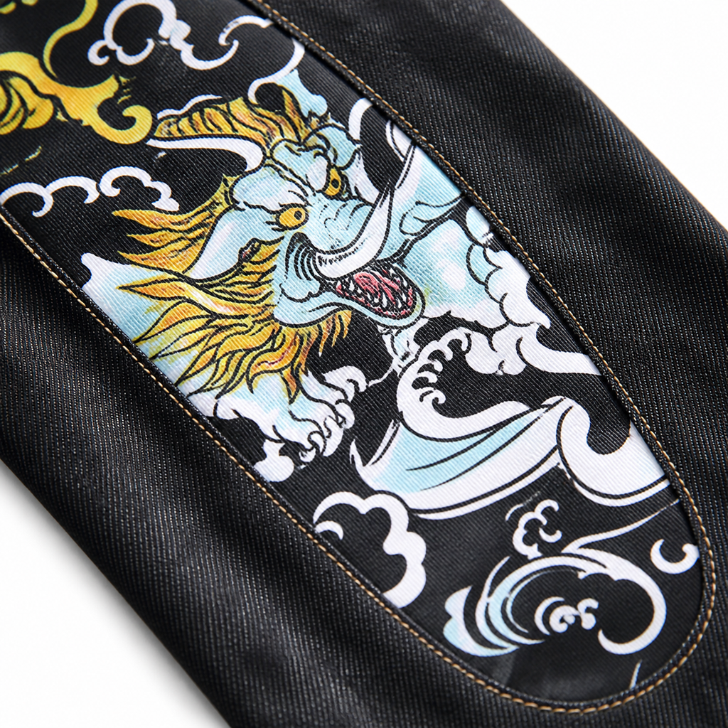 Evisu Men's Tiger Wave Big M Jeans - Raw Denim Japanese Streetwear