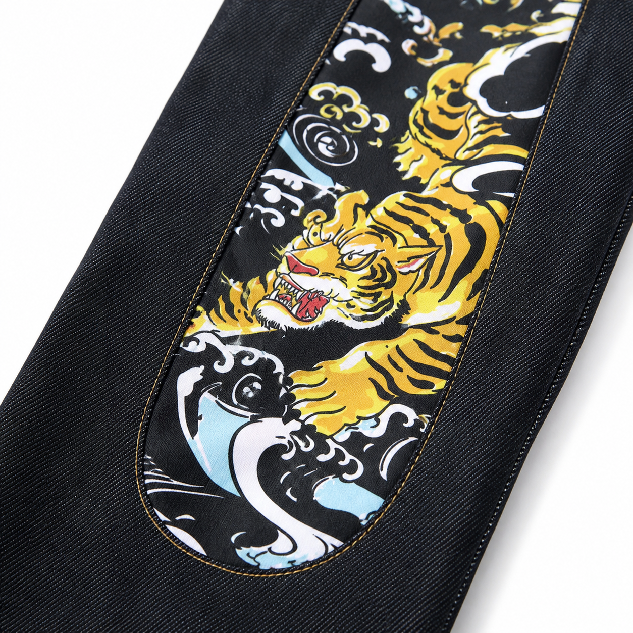 Evisu Men's Tiger Wave Big M Jeans - Raw Denim Japanese Streetwear