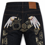 Evisu Men's Wing & Geometric Print Jeans - Japanese Streetwear Raw Denim