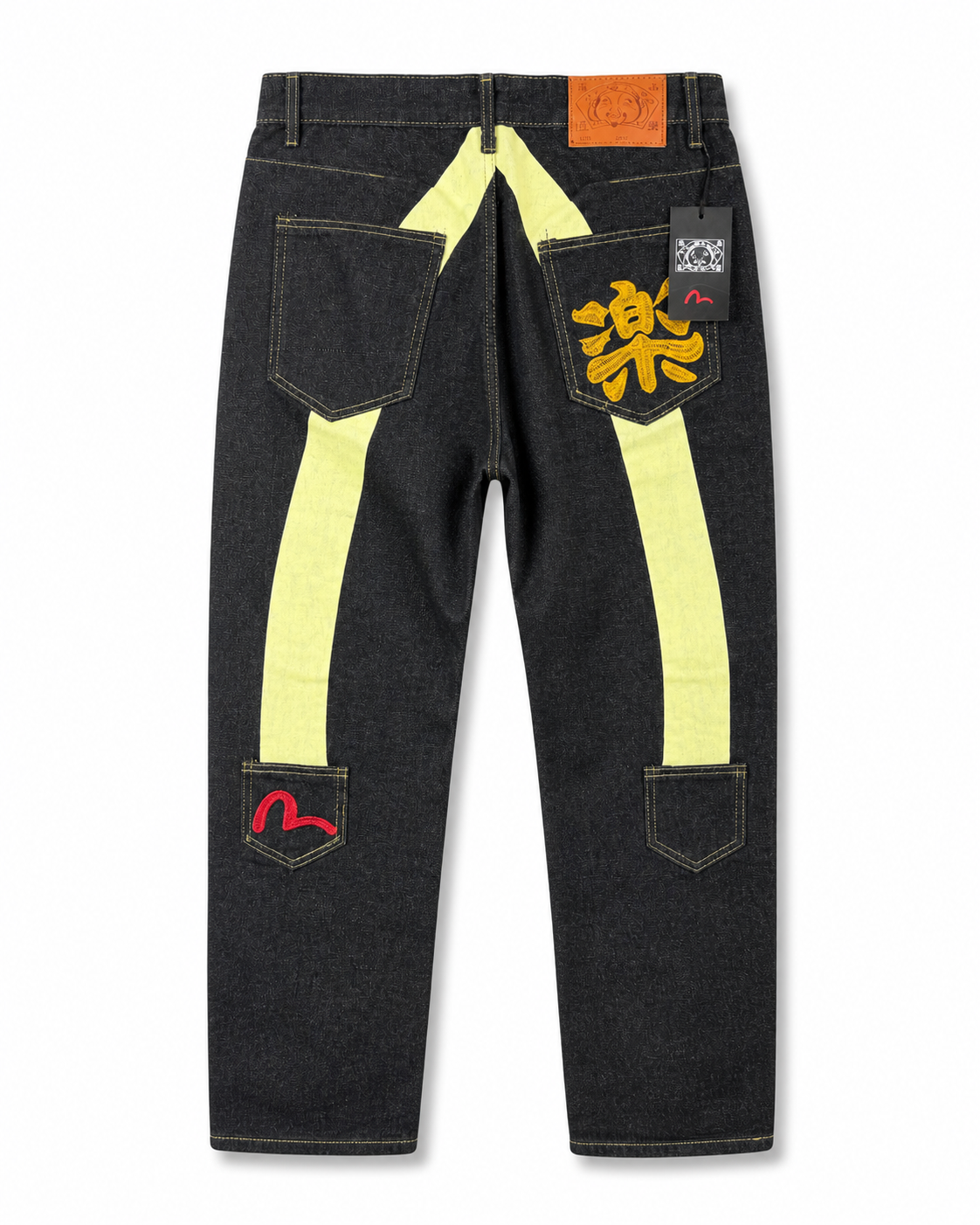 Evisu Men's 'Raku' Kanji & Contrast Panel Jeans - Raw Denim Japanese Streetwear