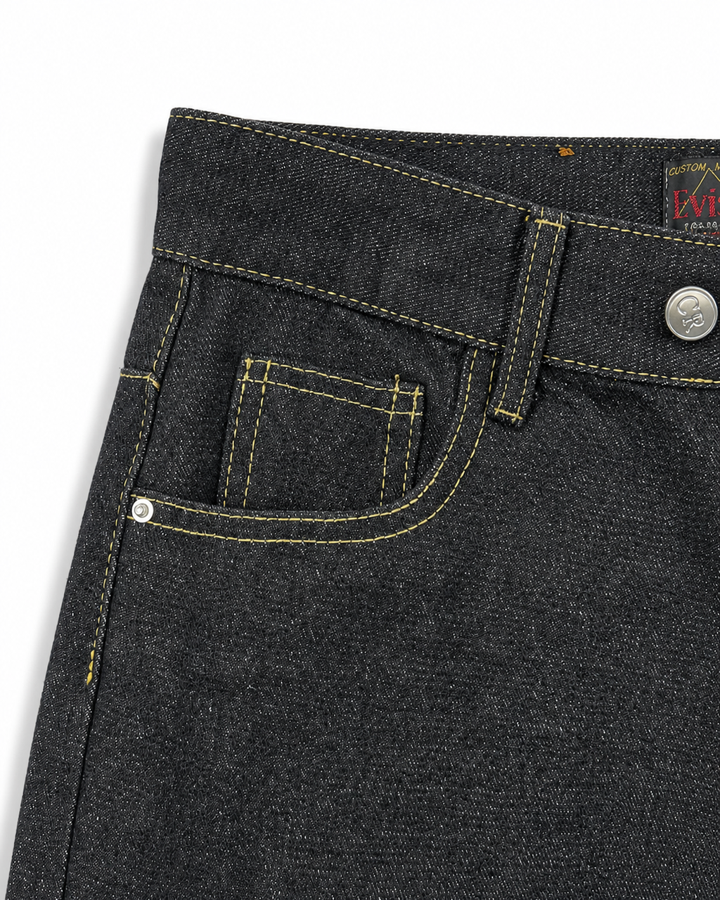 Evisu Men's 'Raku' Kanji & Contrast Panel Jeans - Raw Denim Japanese Streetwear