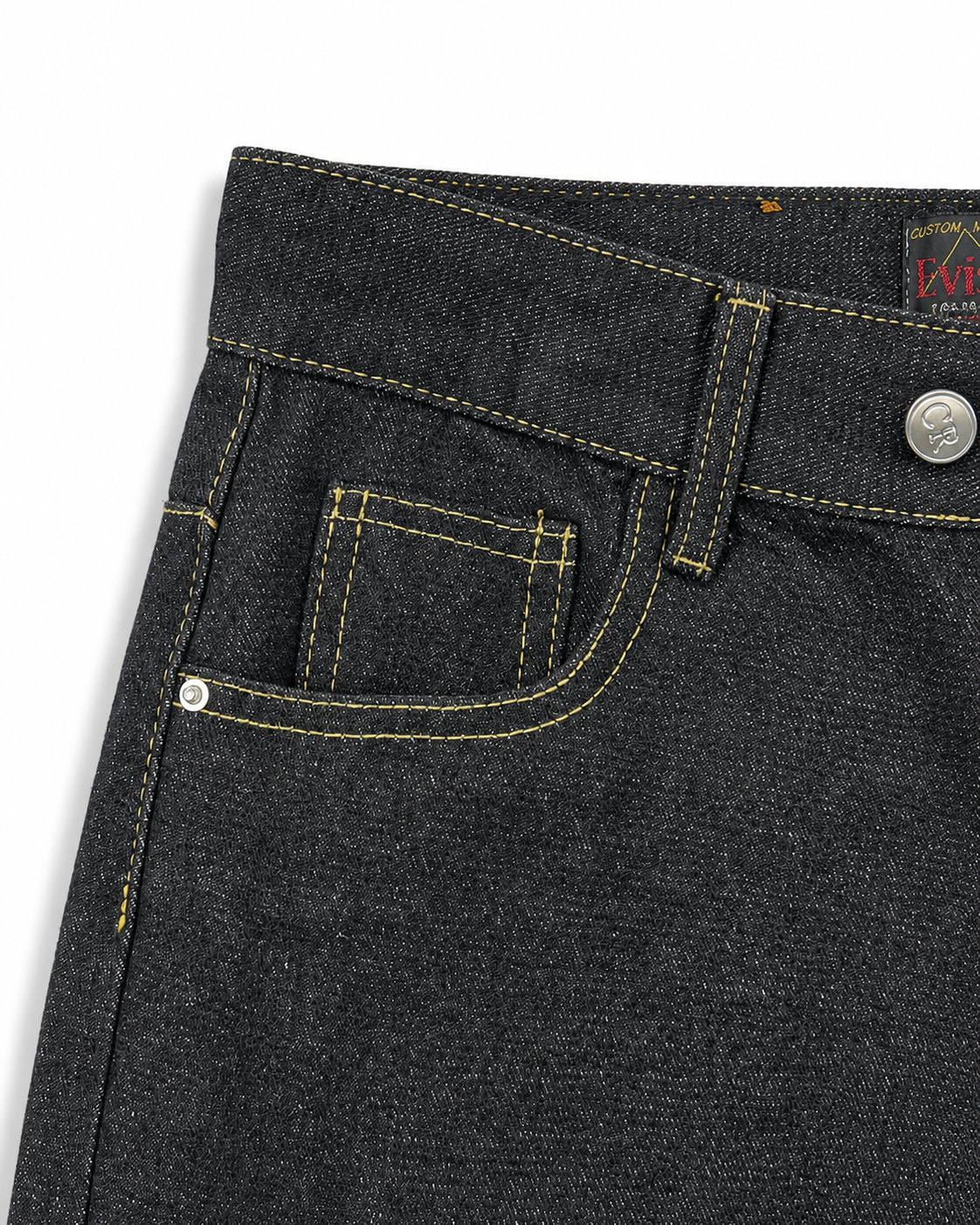 Evisu Men's 'Raku' Kanji & Contrast Panel Jeans - Raw Denim Japanese Streetwear