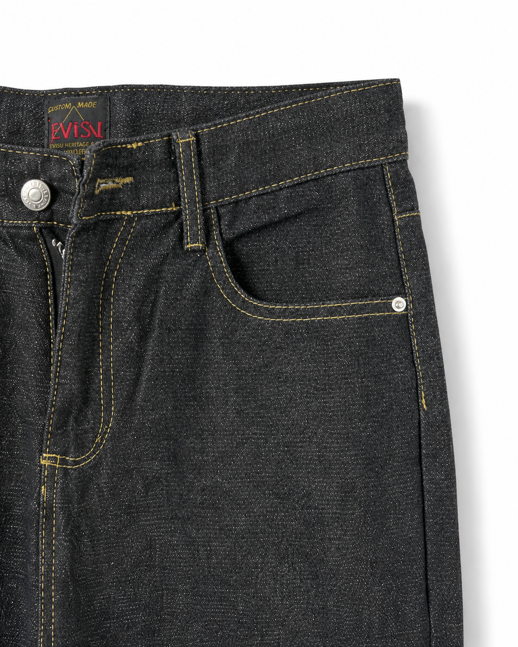 Evisu Men's 'Raku' Kanji & Contrast Panel Jeans - Raw Denim Japanese Streetwear
