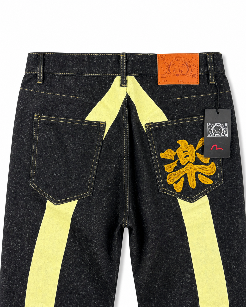 Evisu Men's 'Raku' Kanji & Contrast Panel Jeans - Raw Denim Japanese Streetwear