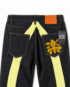 Evisu Men's 'Raku' Kanji & Contrast Panel Jeans - Raw Denim Japanese Streetwear