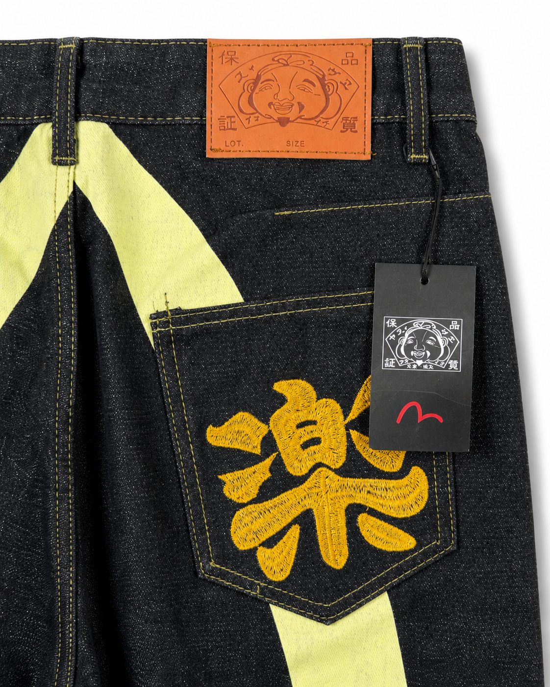 Evisu Men's 'Raku' Kanji & Contrast Panel Jeans - Raw Denim Japanese Streetwear