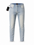 Evisu Men's Patchwork Seagull Jeans – Light Wash Slim Fit Denim