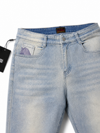 Evisu Men's Patchwork Seagull Jeans – Light Wash Slim Fit Denim