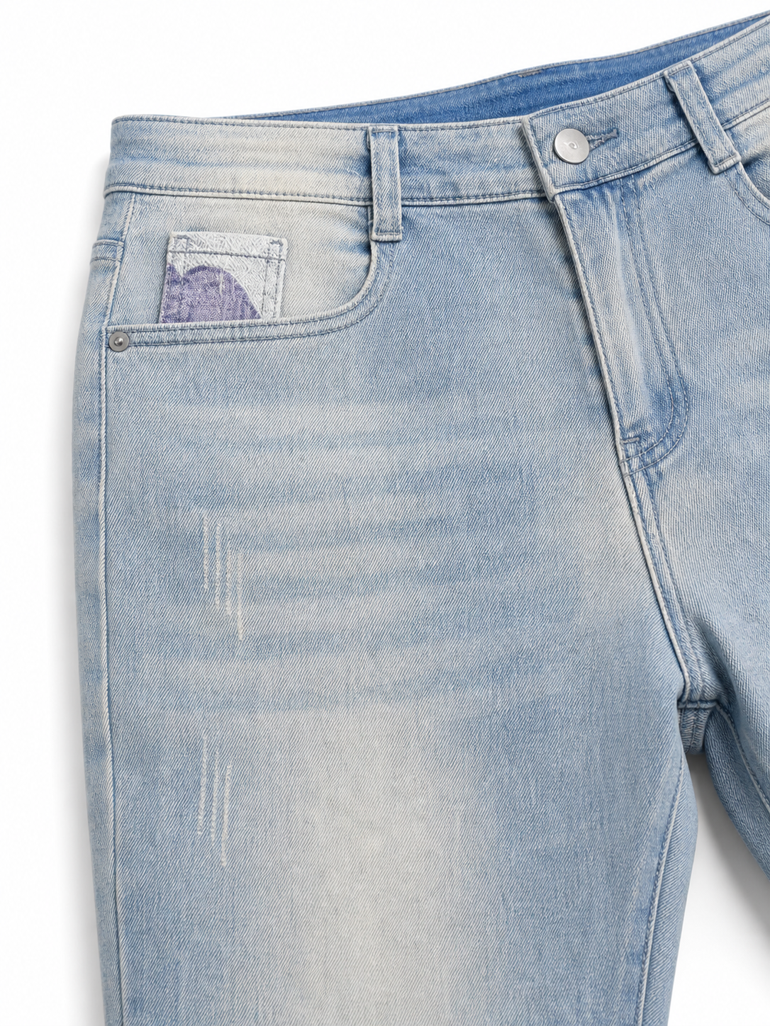 Evisu Men's Patchwork Seagull Jeans – Light Wash Slim Fit Denim