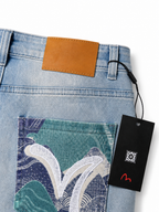 Evisu Men's Patchwork Seagull Jeans – Light Wash Slim Fit Denim