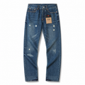Evisu Men's Oversized Brushstroke Big M Jeans – Medium Wash Distressed Denim