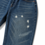 Evisu Men's Oversized Brushstroke Big M Jeans – Medium Wash Distressed Denim