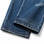 Evisu Men's Oversized Brushstroke Big M Jeans – Medium Wash Distressed Denim