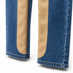 Evisu Men's "Leather Panel" Wide-Leg Jeans – Blue Wash Japanese Denim