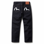 Evisu Men's Classic "Small M" Seagull Logo Raw Denim Jeans – Dark Wash Japanese Streetwear