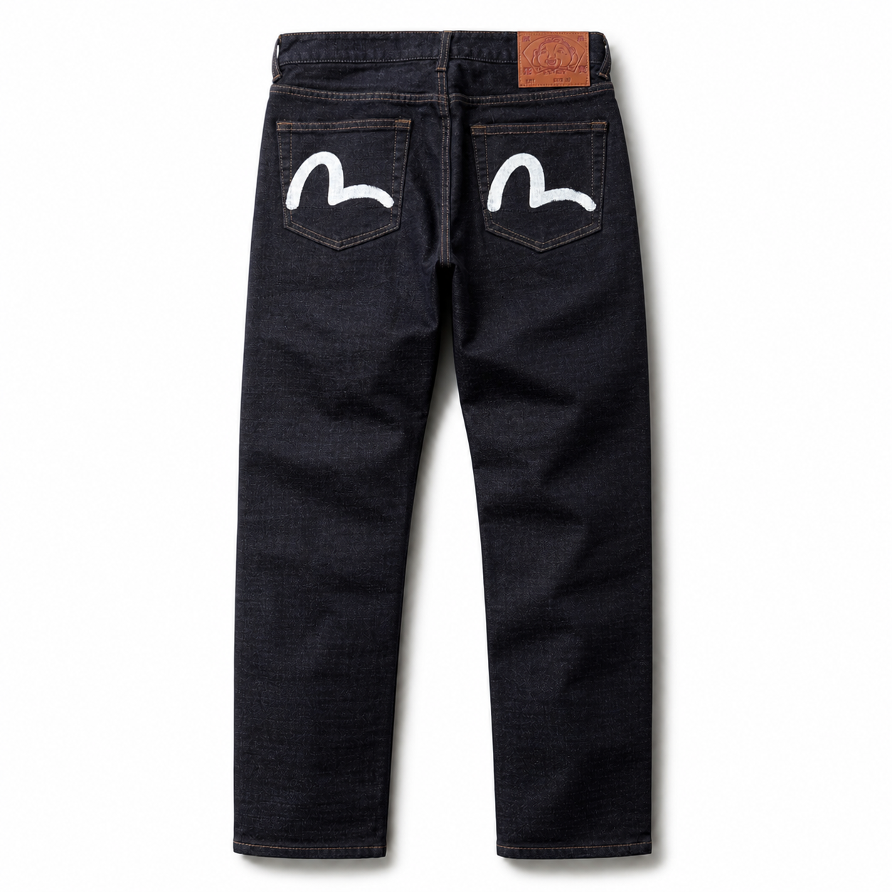 Evisu Men's Classic "Small M" Seagull Logo Raw Denim Jeans – Dark Wash Japanese Streetwear