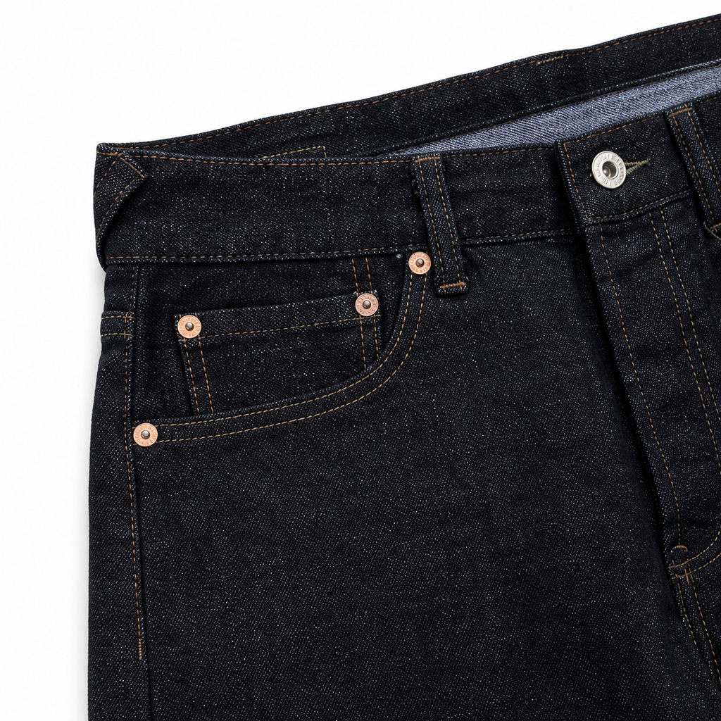 Evisu Men's Classic "Small M" Seagull Logo Raw Denim Jeans – Dark Wash Japanese Streetwear