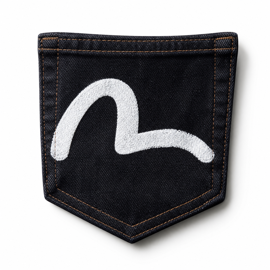 Evisu Men's Classic "Small M" Seagull Logo Raw Denim Jeans – Dark Wash Japanese Streetwear
