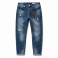 Evisu Men's "Small M" Seagull Logo Distressed Jeans – Vintage Wash Japanese Denim