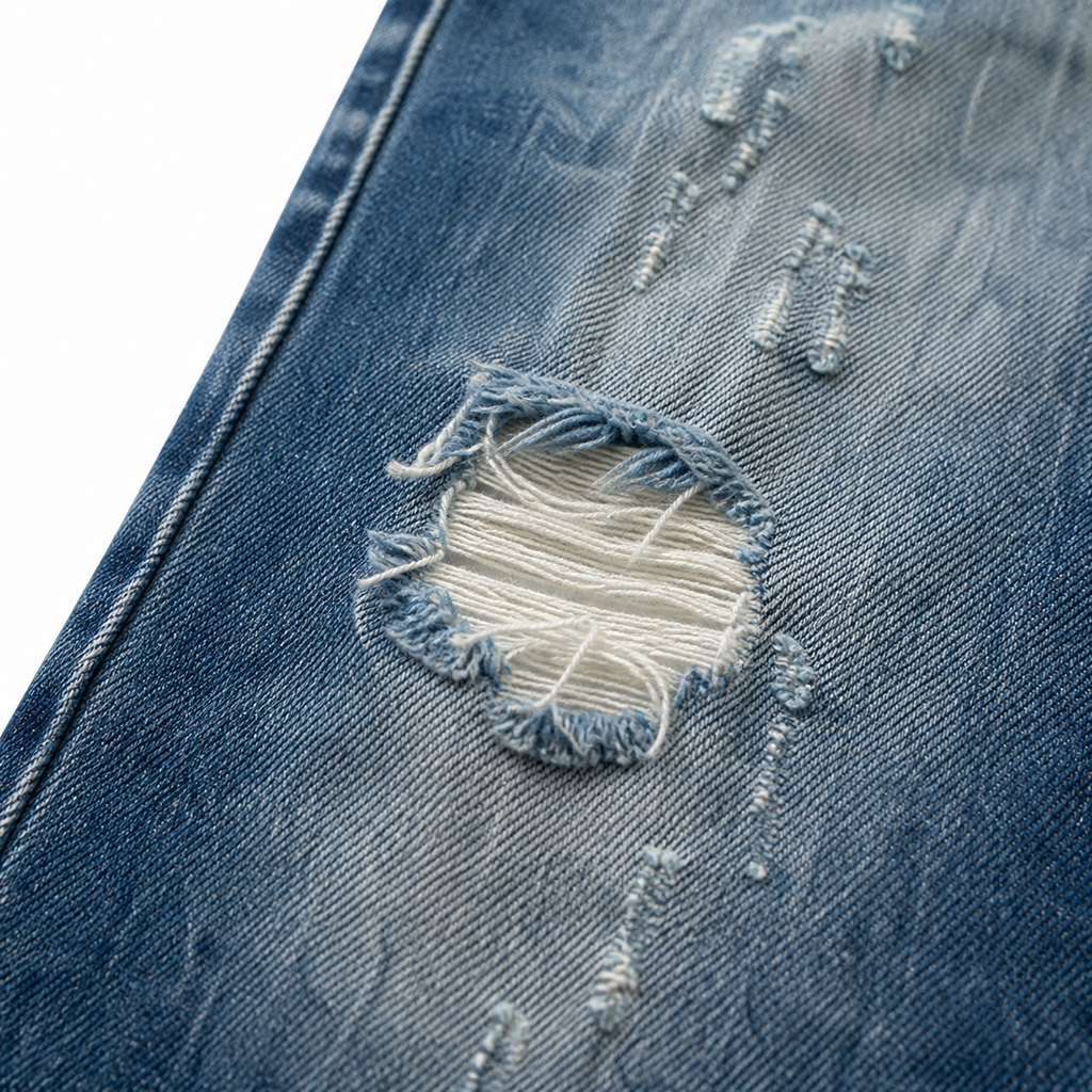 Evisu Men's "Small M" Seagull Logo Distressed Jeans – Vintage Wash Japanese Denim