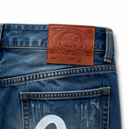 Evisu Men's "Small M" Seagull Logo Distressed Jeans – Vintage Wash Japanese Denim