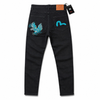 Evisu Men's "Eagle & Seagull" Embroidered Jeans – Black Japanese Streetwear Denim