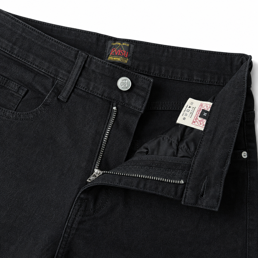Evisu Men's "Eagle & Seagull" Embroidered Jeans – Black Japanese Streetwear Denim