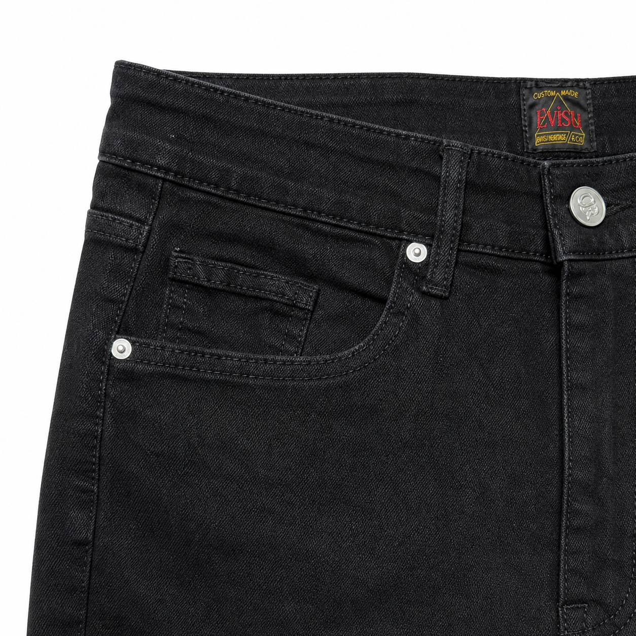 Evisu Men's "Eagle & Seagull" Embroidered Jeans – Black Japanese Streetwear Denim