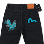 Evisu Men's "Eagle & Seagull" Embroidered Jeans – Black Japanese Streetwear Denim