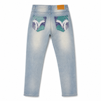 Evisu Men's "Ocean Wave" Patchwork Seagull Jeans – Light Wash Japanese Denim
