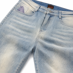 Evisu Men's "Ocean Wave" Patchwork Seagull Jeans – Light Wash Japanese Denim