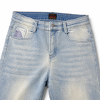 Evisu Men's "Ocean Wave" Patchwork Seagull Jeans – Light Wash Japanese Denim