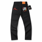Evisu Men's "White Tiger" Embroidered Jeans – Black Japanese Streetwear Denim