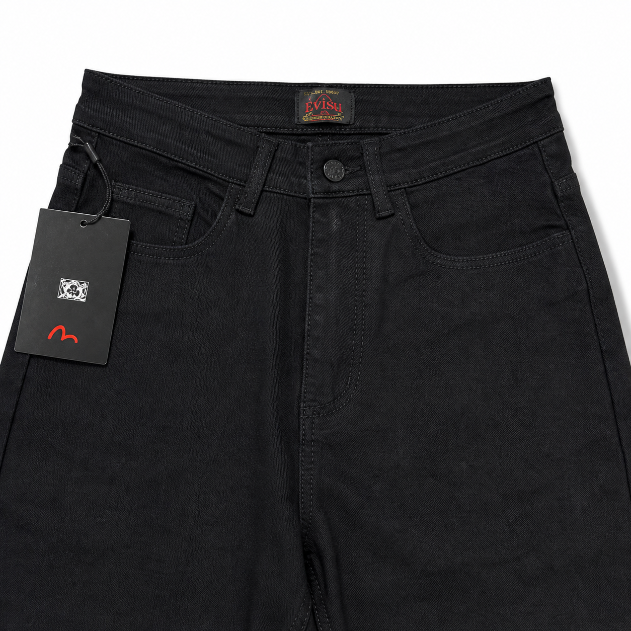 Evisu Men's "White Tiger" Embroidered Jeans – Black Japanese Streetwear Denim
