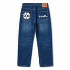 Evisu Men's "Flower & Logo" Washed Jeans – Medium Blue Japanese Streetwear Denim