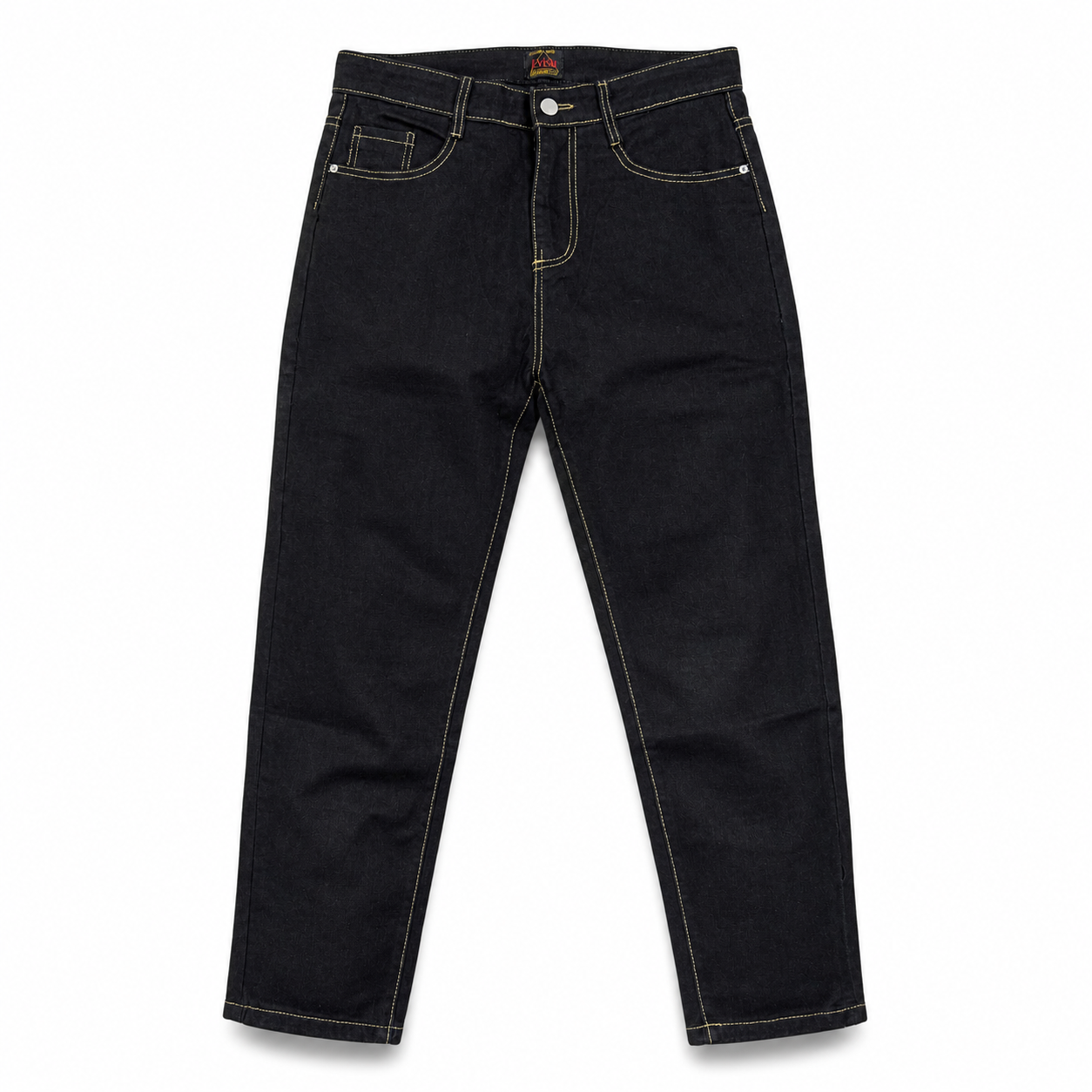 Evisu x Maison Kitsuné "M" Logo Jeans – Black Denim with Fox Head Print