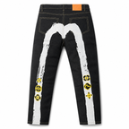 Evisu x Maison Kitsuné "M" Logo Jeans – Black Denim with Fox Head Print