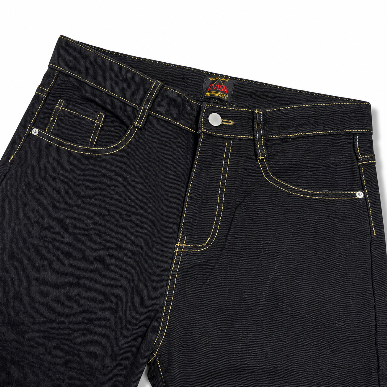 Evisu x Maison Kitsuné "M" Logo Jeans – Black Denim with Fox Head Print