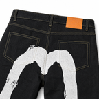 Evisu x Maison Kitsuné "M" Logo Jeans – Black Denim with Fox Head Print