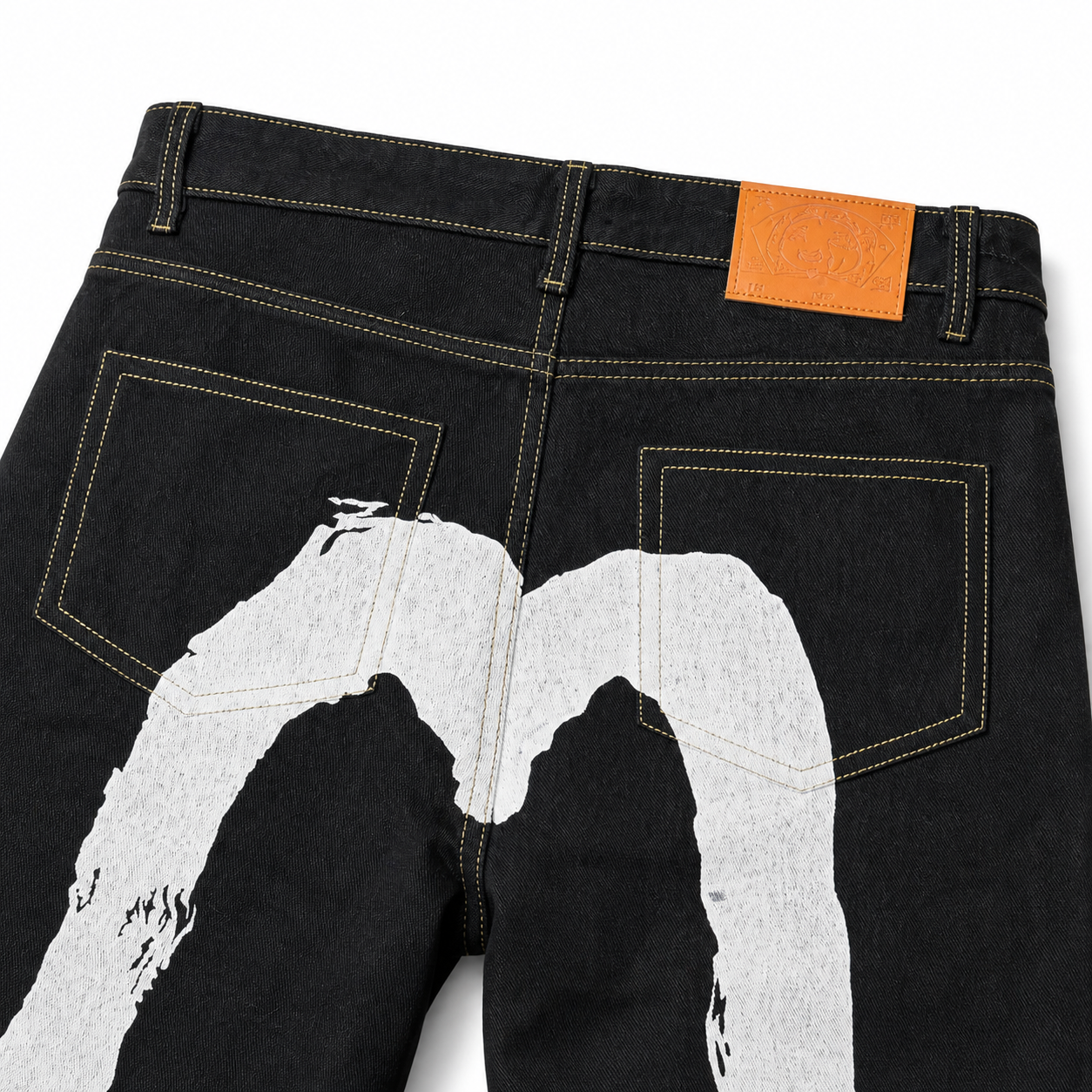 Evisu x Maison Kitsuné "M" Logo Jeans – Black Denim with Fox Head Print