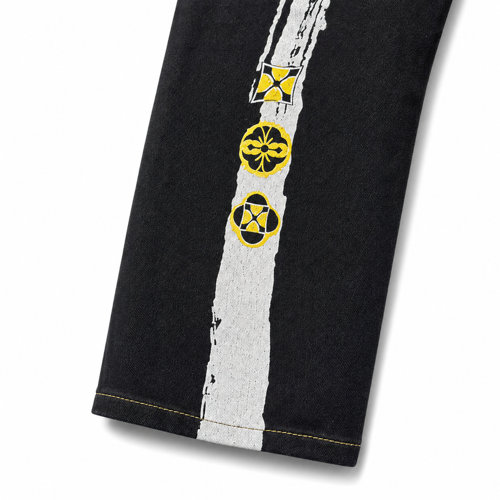 Evisu x Maison Kitsuné "M" Logo Jeans – Black Denim with Fox Head Print