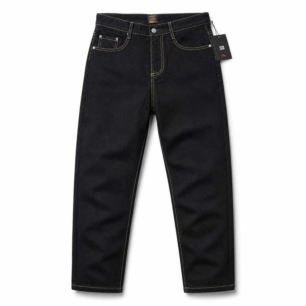 Evisu Men's Heavyweight Raw Denim Jeans - Straight Leg with Brushstroke Big M & Kogin Embroidery