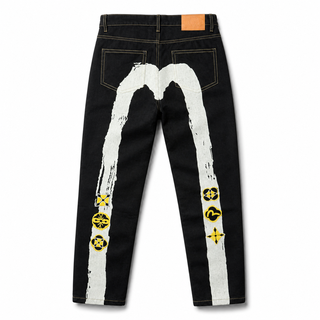Evisu Men's Heavyweight Raw Denim Jeans - Straight Leg with Brushstroke Big M & Kogin Embroidery