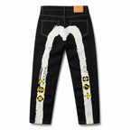 Evisu Men's Heavyweight Raw Denim Jeans - Straight Leg with Brushstroke Big M & Kogin Embroidery