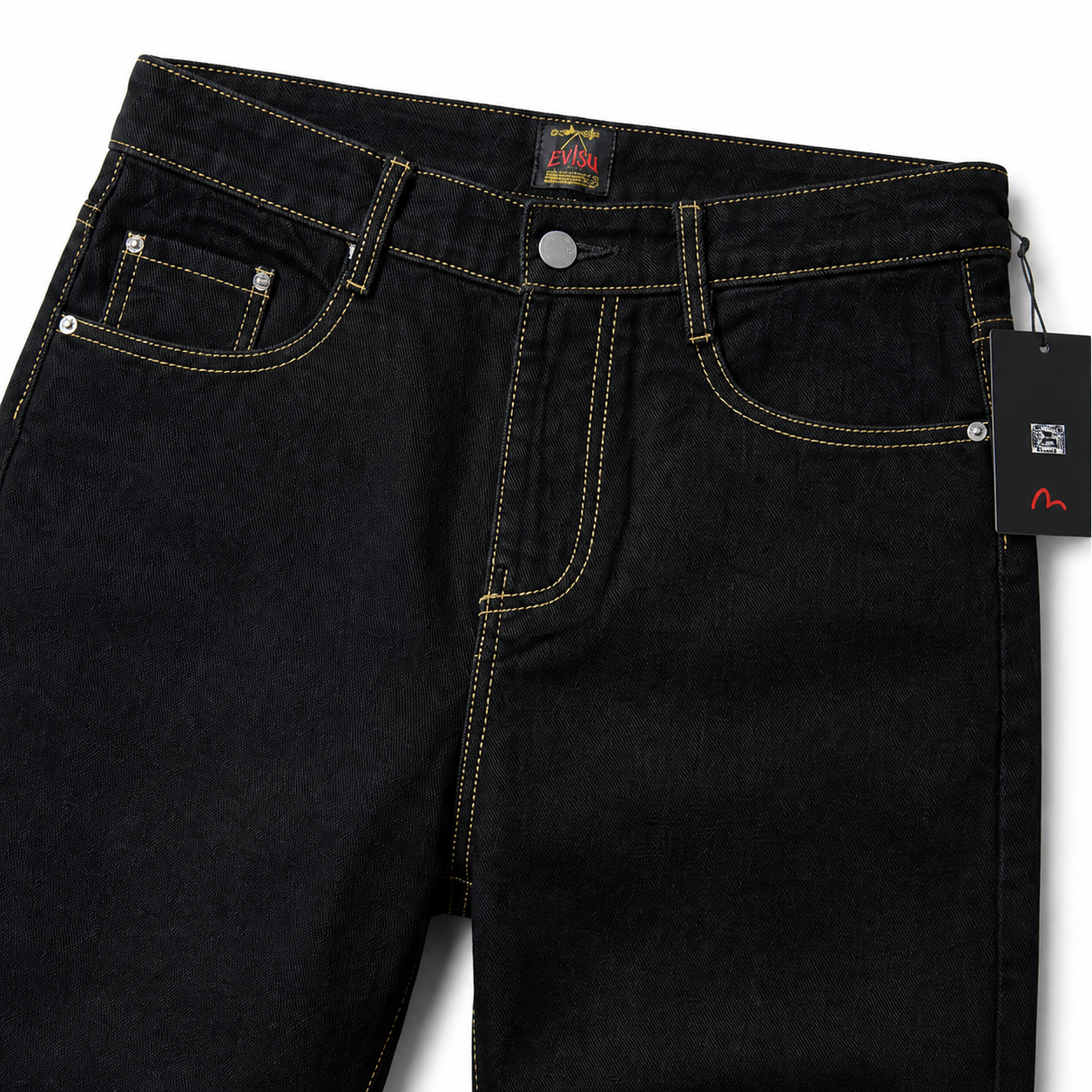 Evisu Men's Heavyweight Raw Denim Jeans - Straight Leg with Brushstroke Big M & Kogin Embroidery
