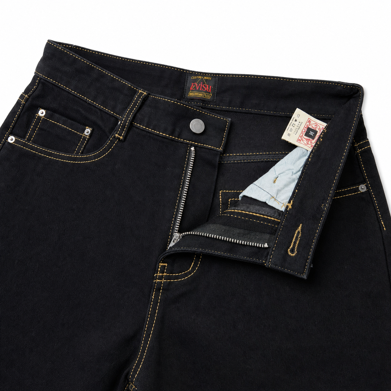 Evisu Men's Heavyweight Raw Denim Jeans - Straight Leg with Brushstroke Big M & Kogin Embroidery