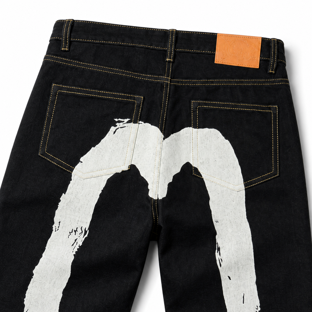 Evisu Men's Heavyweight Raw Denim Jeans - Straight Leg with Brushstroke Big M & Kogin Embroidery