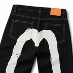Evisu Men's Heavyweight Raw Denim Jeans - Straight Leg with Brushstroke Big M & Kogin Embroidery