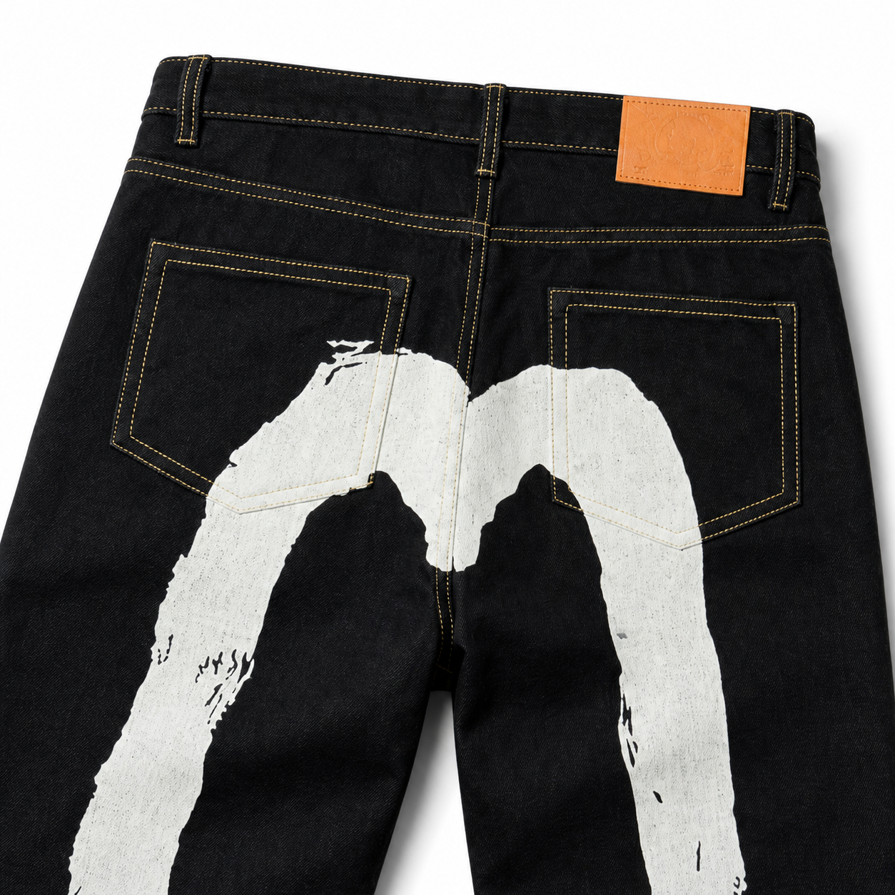Evisu Men's Heavyweight Raw Denim Jeans - Straight Leg with Brushstroke Big M & Kogin Embroidery