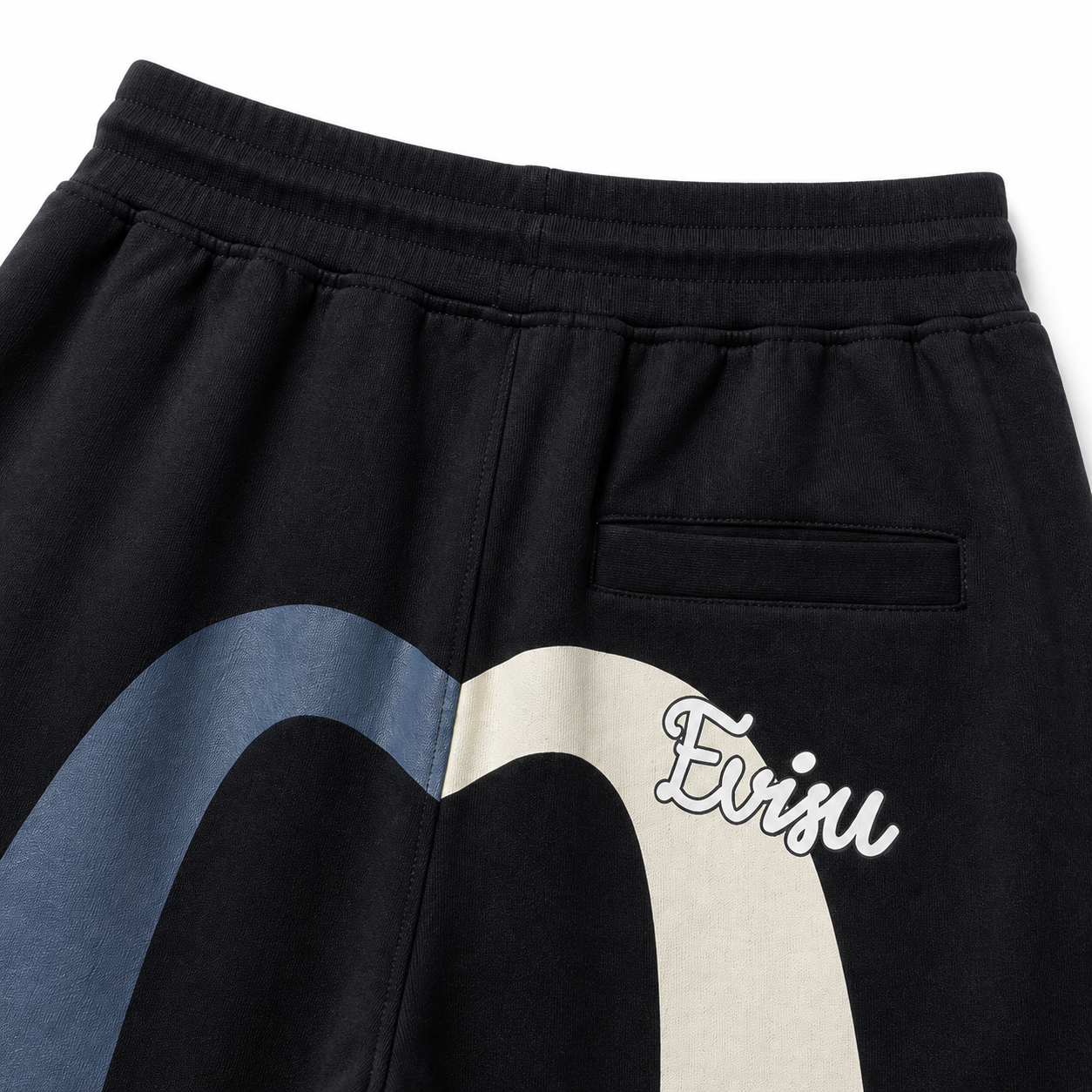 EVISU Men's Buddha Head Blue & White "Big M" Casual Shorts